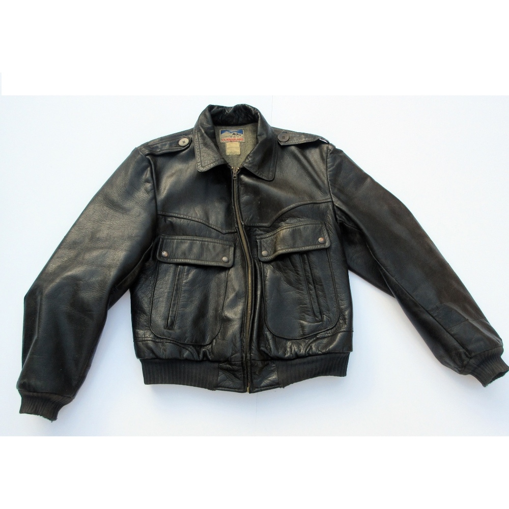 Mens Skinnarland Black Leather Bomber Jacket